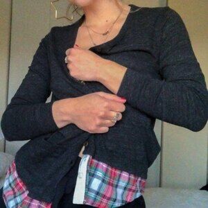 Clu Too V Neck Plaid Trimmed Cardigan